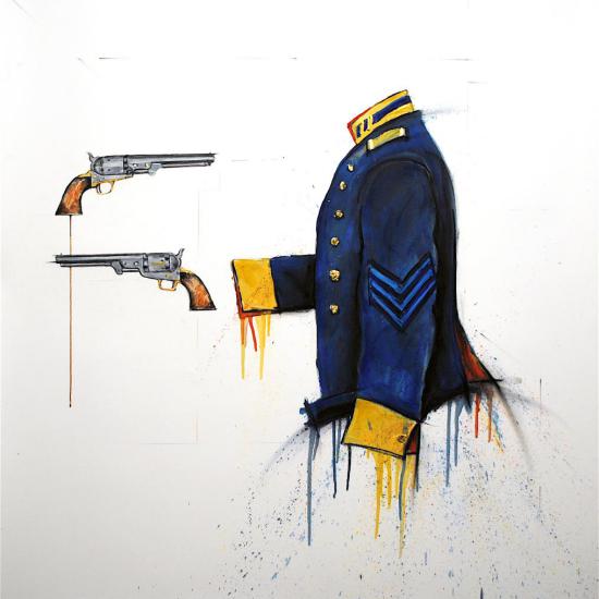 Cap and ball-blue chevron 42x40 oil and dry pigment on paper.