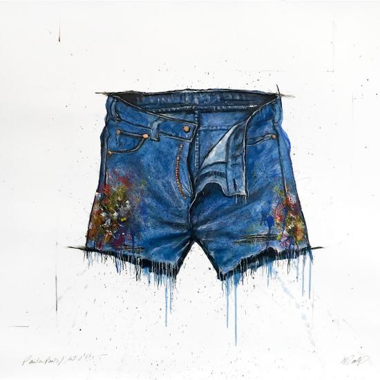 Cut-offs_oil and polymer paint on rag paper with metal leaf_40x39