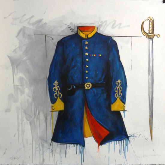 Union blue sabre too 42x44 oil & dry pigment on paper.