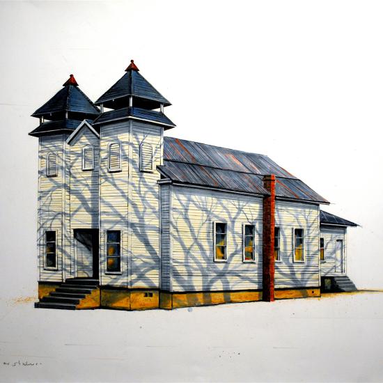 Church and Shadows 42x56  Oil and dry pigment on paper