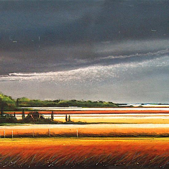 Flat Out Delta Dog 20x72  Oil and dry pigment on paper