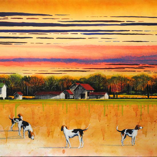 Front Fields-Walker Hounds  Oil on paper