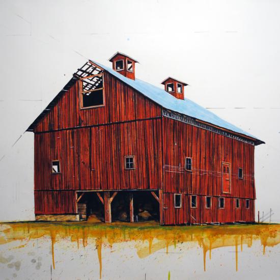 Woodberry Red Barn 42x51  Oil and dry pigment on paper