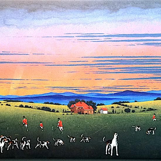 Blue Ridge Hunt Allegory 32x80 polymer on canvas