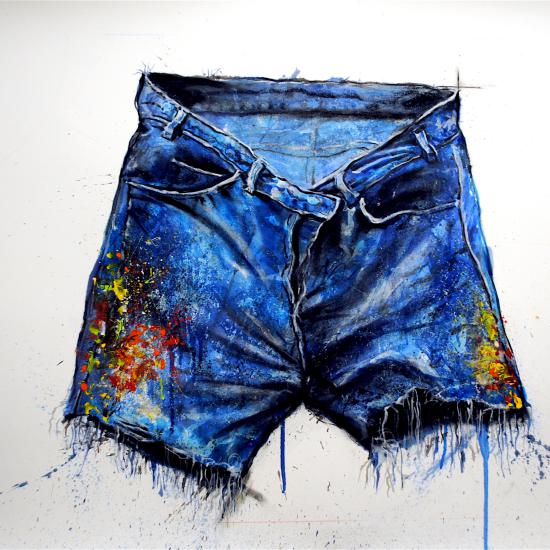 Painter's Pants-Cut Off, oil and dry pigment on paper 26x42